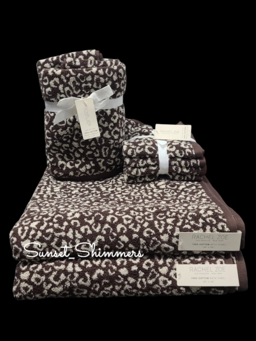 8pc Rachel Zoe Leopard Cheetah Animal Print Bath Hand Washcloth Towel Set NEW - Picture 6 of 10